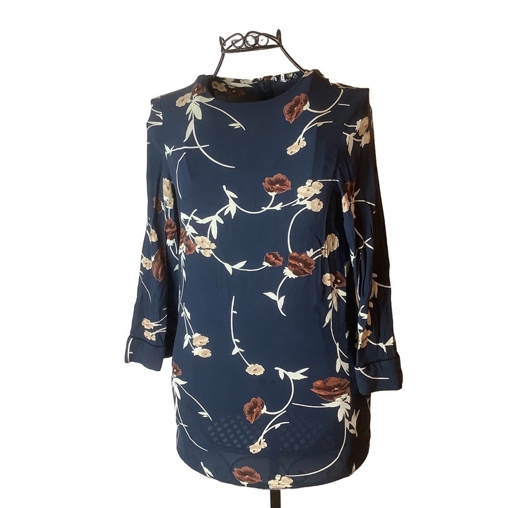 GANNI Navy Floral Mini Dress Size M Long Sleeve Scandi Cool Girl - Picture 3 of 10